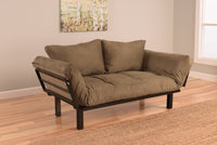 Spacely Bright Day Twin Size Bed Futon Black Metal Frame with Olive Suede Mattress and Pillows