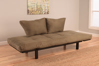 Spacely Bright Day Twin Size Bed Futon Black Metal Frame with Olive Suede Mattress and Pillows