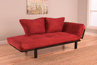 Spacely Bright Day Twin Size Bed Futon Black Metal Frame with Red Suede Mattress and Pillows