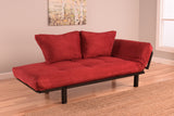 Spacely Bright Day Twin Size Bed Futon Black Metal Frame with Red Suede Mattress and Pillows