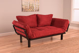 Spacely Bright Day Twin Size Bed Futon Black Metal Frame with Red Suede Mattress and Pillows