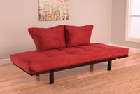 Spacely Bright Day Twin Size Bed Futon Black Metal Frame with Red Suede Mattress and Pillows