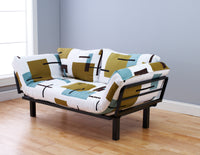 Spacely Bright Day Twin Size Bed Futon Black Metal Frame with Reconstruction Mattress and Pillows