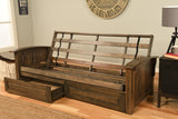 Full Size Washington Rustic Walnut Wood Futon Frame Choice to add Drawer set